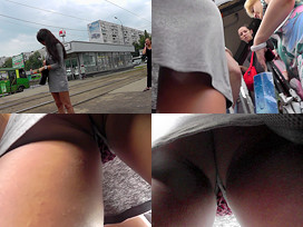 Brunette chick's upskirt ass video done by a voyeur