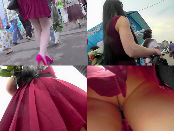 Hot upskirt porn with sexy brunette in a public place